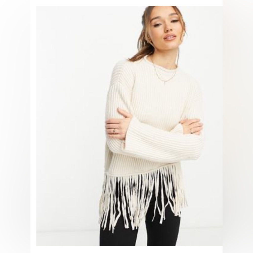 Mango fringe detail sweater in cream